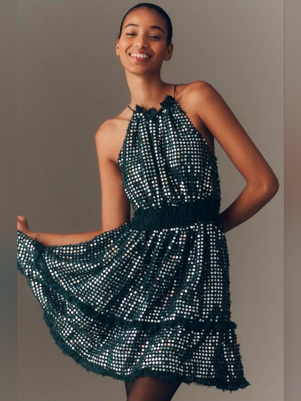Anthropologie Somerset Sequin Halter Mini Dress